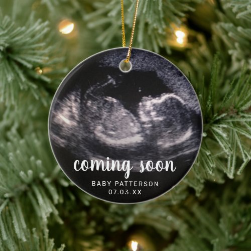 Cute Sonogram Photo Pregnancy Reveal Christmas Ceramic Ornament