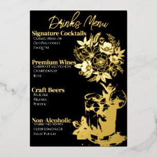 Cute Sophisticated Gold-Foiled Cocktail Menu