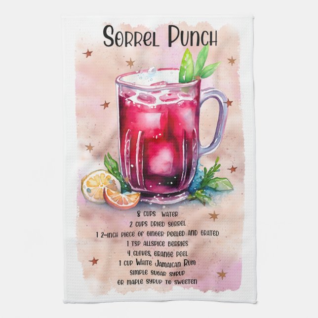Cute Sorrel Punch Christmas Drink Recipe Kitchen Towel (Vertical)