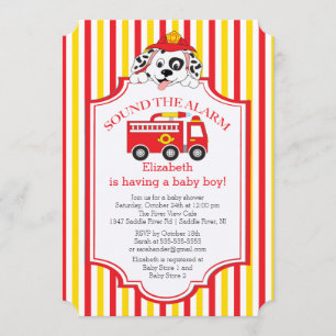 Cute Sound The Alarm Firetruck Baby Shower Invite