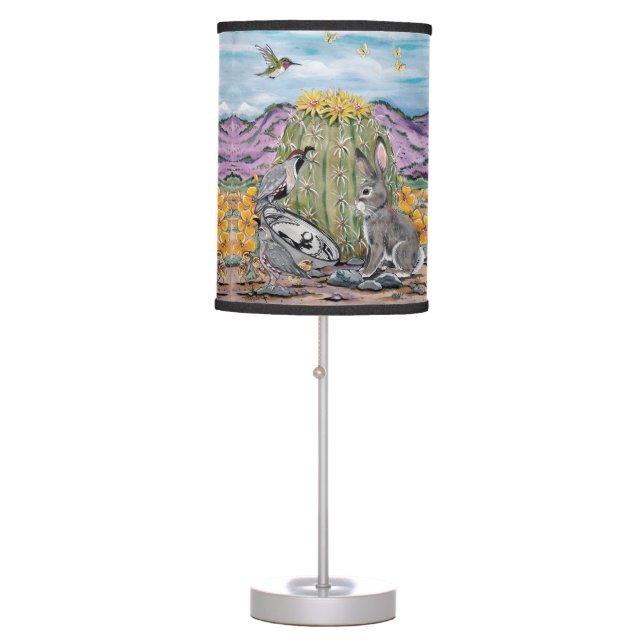 Cute Southwest Animal Rabbit Cactus Desert Art Table Lamp (Front)
