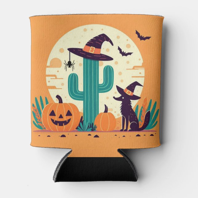 Cute, southwestern Halloween desert/cactus Can Cooler (Front)