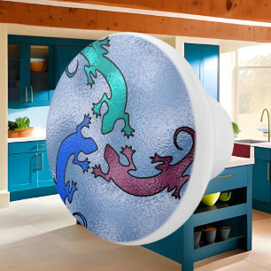 Cute Southwestern lizards faux stained glass Ceramic Knob