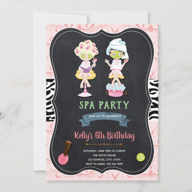 Cute spa sleepover slumber birthday card (Front)