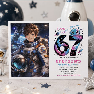 Cute Space 7th Birthday photo Six & Seven Invitation