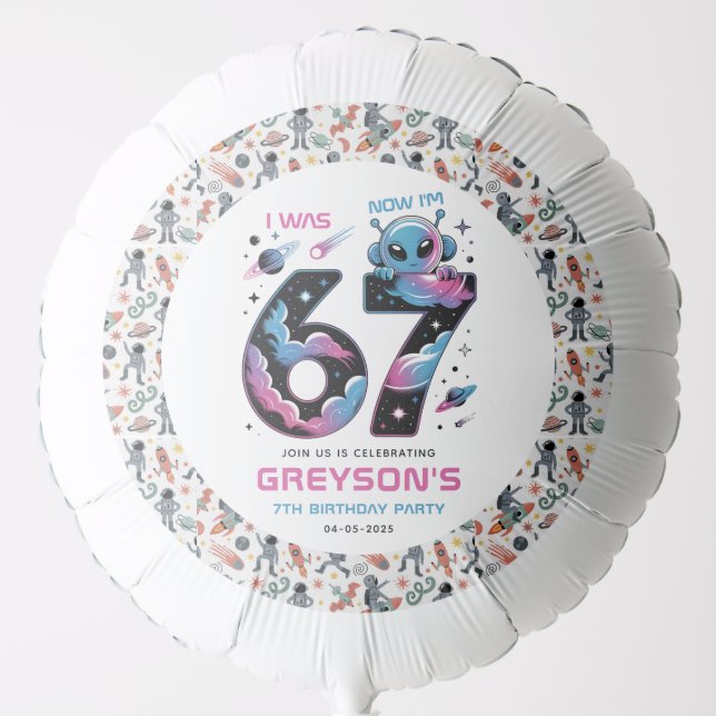 Cute Space 7th Birthday | Six & Seven Year Old Balloon (Front)