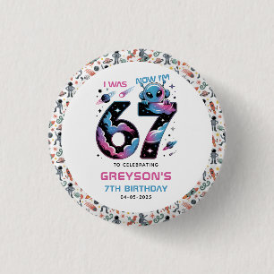 Cute Space 7th Birthday   Six & Seven Year Old Button