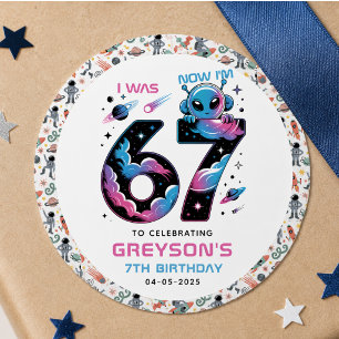 Cute Space 7th Birthday Six & Seven Year Old Classic Round Sticker