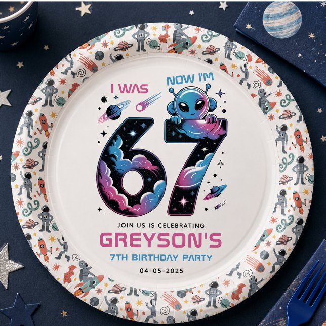 Cute Space 7th Birthday | Six & Seven Year Old Paper Plates (Cute Space 7th Birthday | Six & Seven Year Old Paper Plates)