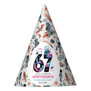 Cute Space 7th Birthday   Six & Seven Year Old Party Hat