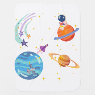 Cute Space Adventure Astronaut on Planet Kawai Baby Blanket