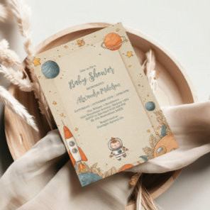 Cute Space Adventure Baby Shower Invitation