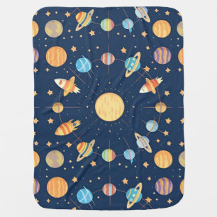 Cute Space Adventure Cartoon Planets & Stars🌟 Baby Blanket