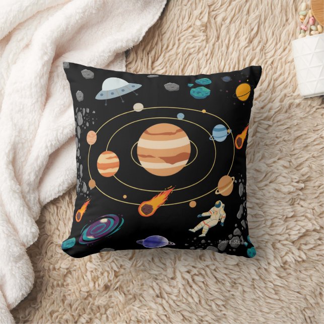 Cute Space Adventure Throw Pillow (Blanket)