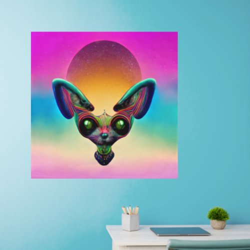 Cute Space Alien Mouse In Rainbow Colors Wall Decal