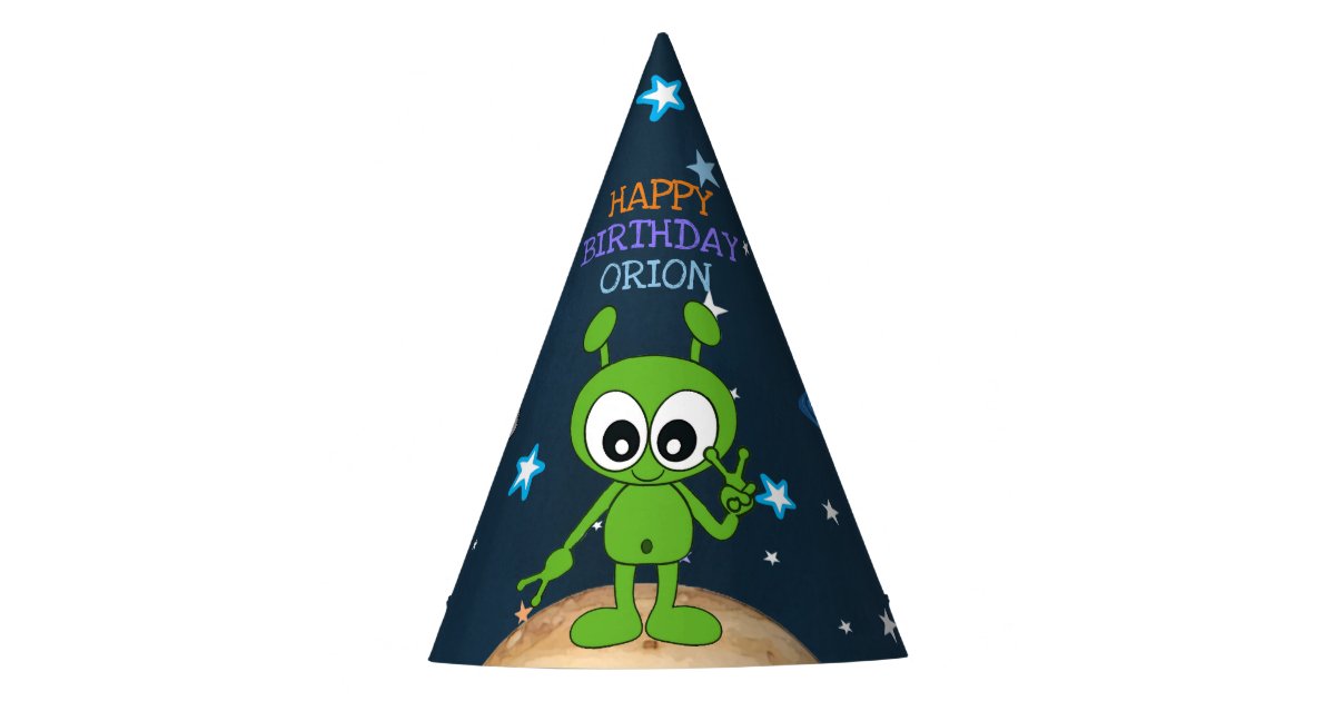 Cute Space Alien Peace Planet Stars Happy Birthday Party Hat Zazzle Com