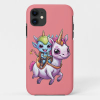 Cute Space Alien riding unicorn funny UFO