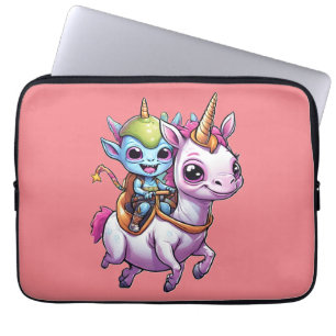 Cute Space Alien riding unicorn funny UFO Laptop Sleeve