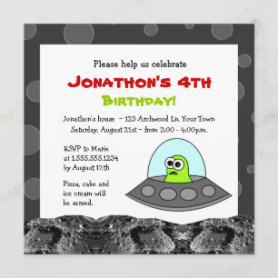 Cute Space Alien Theme Kids Birthday Invitation