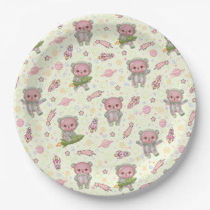 Cute Space Astronaut Bear Seamless Pattern Paper Plates