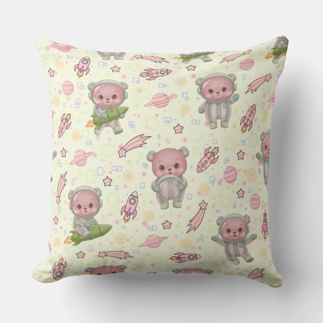 Cute Space Astronaut Bear Seamless Pattern Throw Pillow (Front)