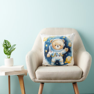 Cute Space Astronaut Bear Throw Pillow