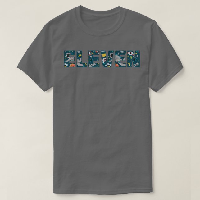 Cute Space Astronaut Pattern Eleven, 11th Birthday T-Shirt (Design Front)