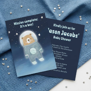 Cute Space Bear Baby Shower it's a boy astronaut Invitation