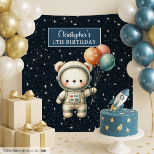 Cute Space Bear Backdrop for Boy Birthday Party