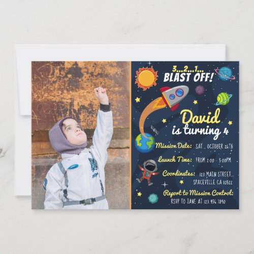 Cute Space Birthday Invitation with Photo