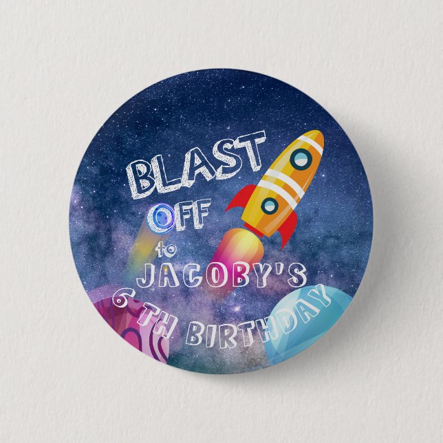 Cute Space Birthday Personalized Button (Front)