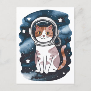 Cute Space Cat Astronaut Holiday Postcard