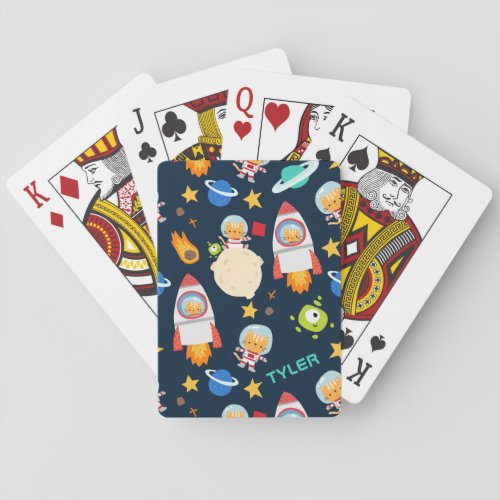 Cute Space Cat Astronaut Monogram Name  Poker Cards