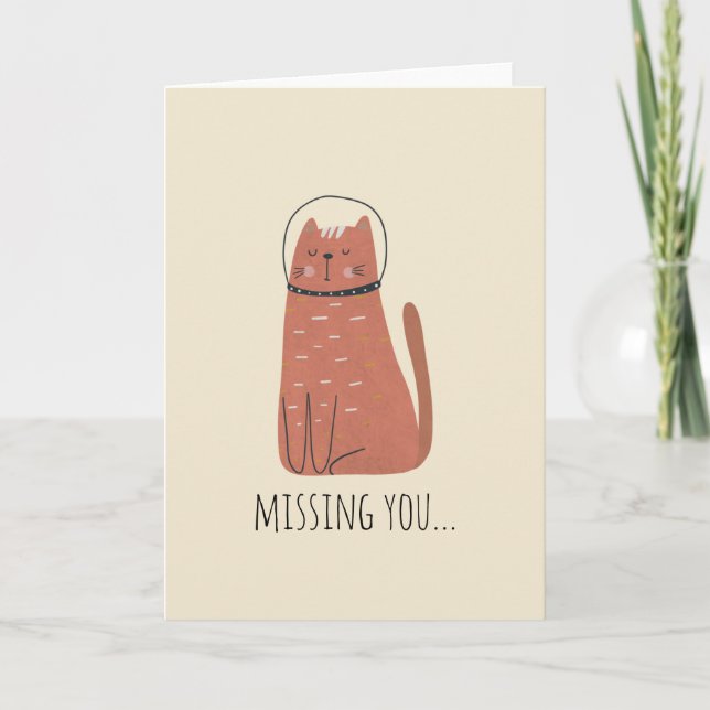 Cute Space Cat Custom Message Note Card (Front)