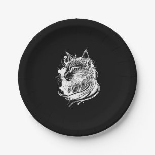 Cute Space Cat In Tattoo Style Paper Plates