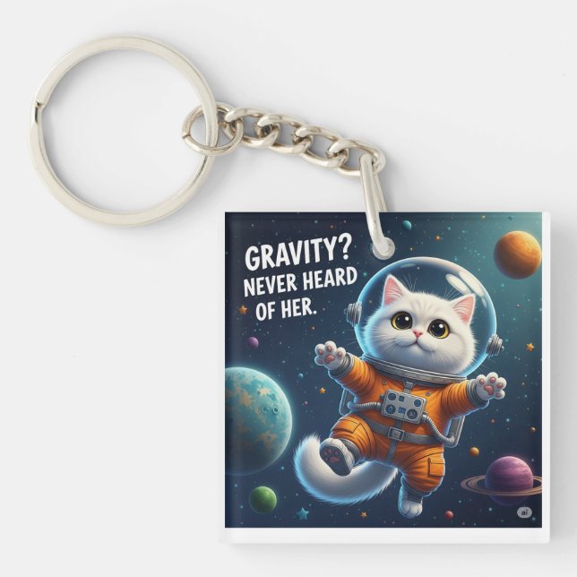 Cute Space Cat Keychain (Front)