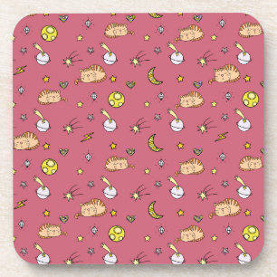 Cute Space Cat Pattern – Adorable Cosmic Kitty Beverage Coaster