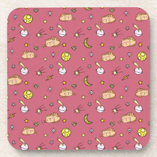 Cute Space Cat Pattern – Adorable Cosmic Kitty Beverage Coaster