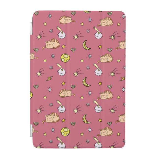 Cute Space Cat Pattern – Adorable Cosmic Kitty iPad Mini Cover (Front)