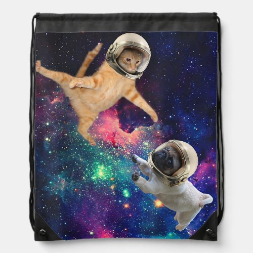 Cute Space Cat vs Space Dog Galaxy Epic Fight In O Drawstring Bag