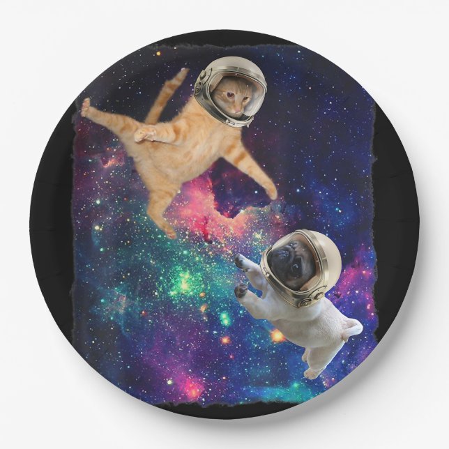 Cute Space Cat vs Space Dog Galaxy Epic Fight In O Paper Plates (Front)