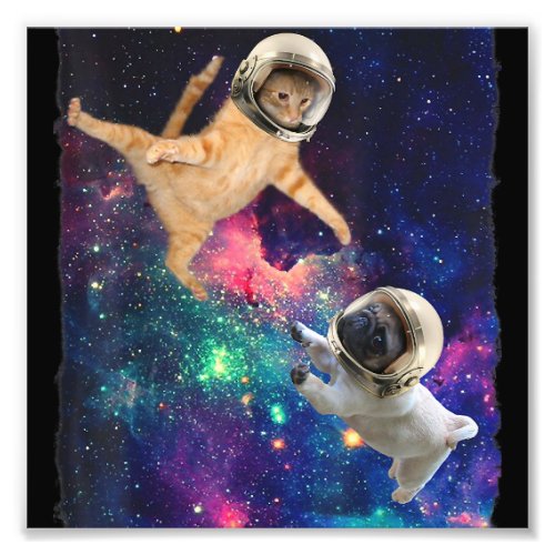 Cute Space Cat vs Space Dog Galaxy Epic Fight In O Photo Print