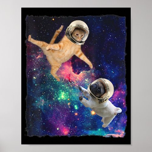 Cute Space Cat vs Space Dog Galaxy Epic Fight In O Poster