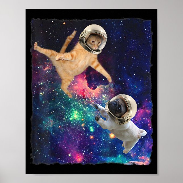 Cute Space Cat vs Space Dog Galaxy Epic Fight In O Poster (Front)