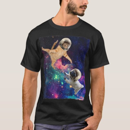 Cute Space Cat vs Space Dog Galaxy Epic Fight In O T_Shirt