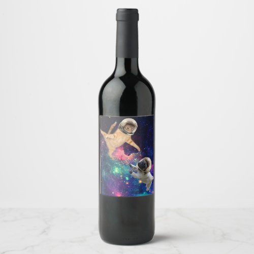Cute Space Cat vs Space Dog Galaxy Epic Fight In O Wine Label