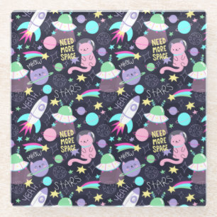 Cute Space Cats Glass Coaster