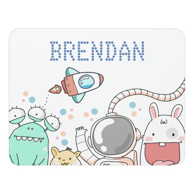 Cute Space Characters Personalised Kids Door Sign (Contemporary Front)