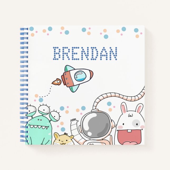 Cute Space Characters Personalised Kids Notebook (Front)