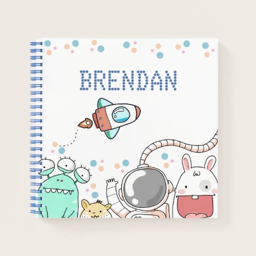 Cute Space Characters Personalised Kids Notebook